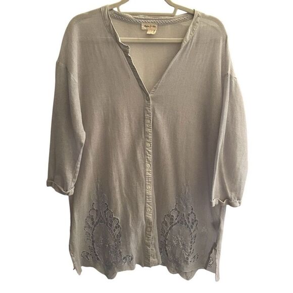 Anthropologie Meadow Rue Mesh Lace Embroidered Shirt Top Women’s Size Medium - Picture 1 of 6